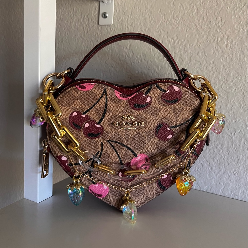 Iridescent Strawberry Charm Bag Chain – Coquette Aesthetic Gold Double Chain